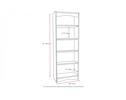 FaFurn - White 72-Inch High Bookcase with Soft Arches and 5 Shelves