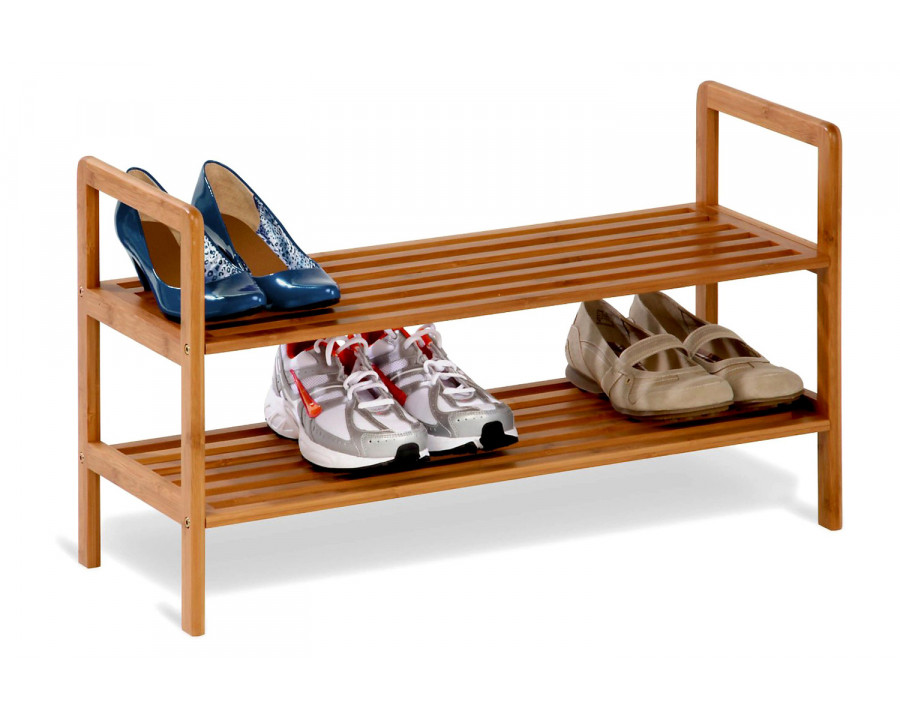 FaFurn - 2-Tier Bamboo Shoe Shelf Rack Holds 6 To 8 Pairs of Shoes