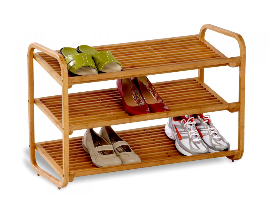 FaFurn - 3-Tier Bamboo Shoe Rack Shelf Holds 9-12 Pairs of Shoes