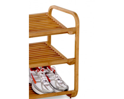 FaFurn - 3-Tier Bamboo Shoe Rack Shelf Holds 9-12 Pairs of Shoes