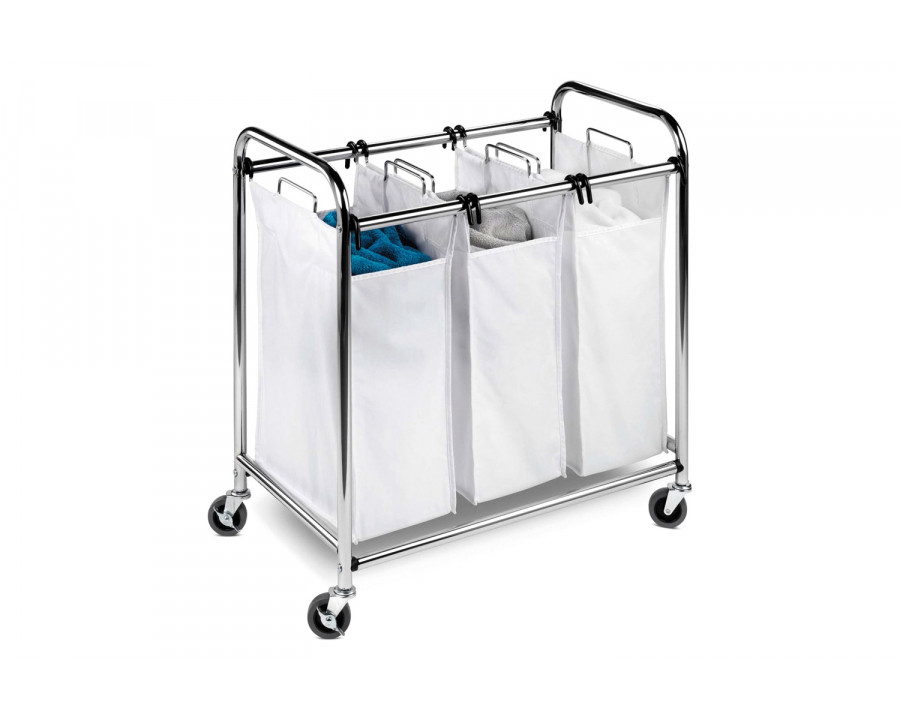 FaFurn - Heavy Duty Commercial Grade Laundry Sorter Hamper Cart in White Chrome