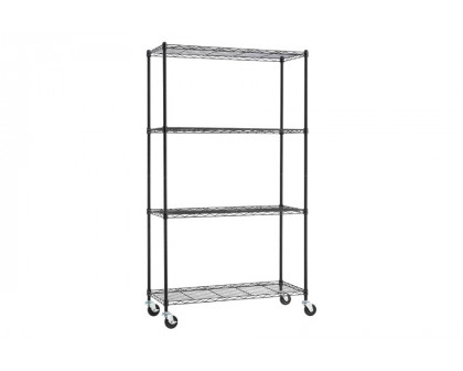 FaFurn - Heavy Duty Black Steel 4-Tier Shelving Unit with Locking Casters