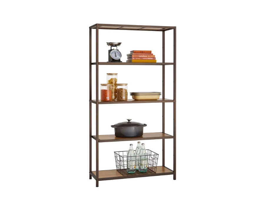 FaFurn - Heavy Duty 5-Shelf Steel Frame Shelving Unit with Bamboo Shelves