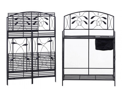 FaFurn - Black Metal Potting Bench with Wrought Iron Vine Accents and Fabric Potting Sink