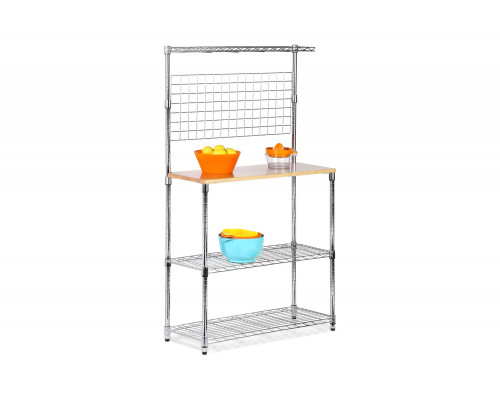 FaFurn - Metal Backers Rack with Storage Shelves and Solid Wood Cutting Board