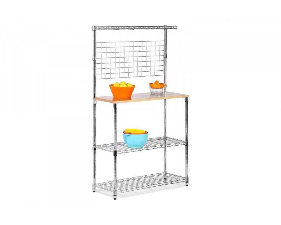 FaFurn - Metal Backers Rack with Storage Shelves and Solid Wood Cutting Board