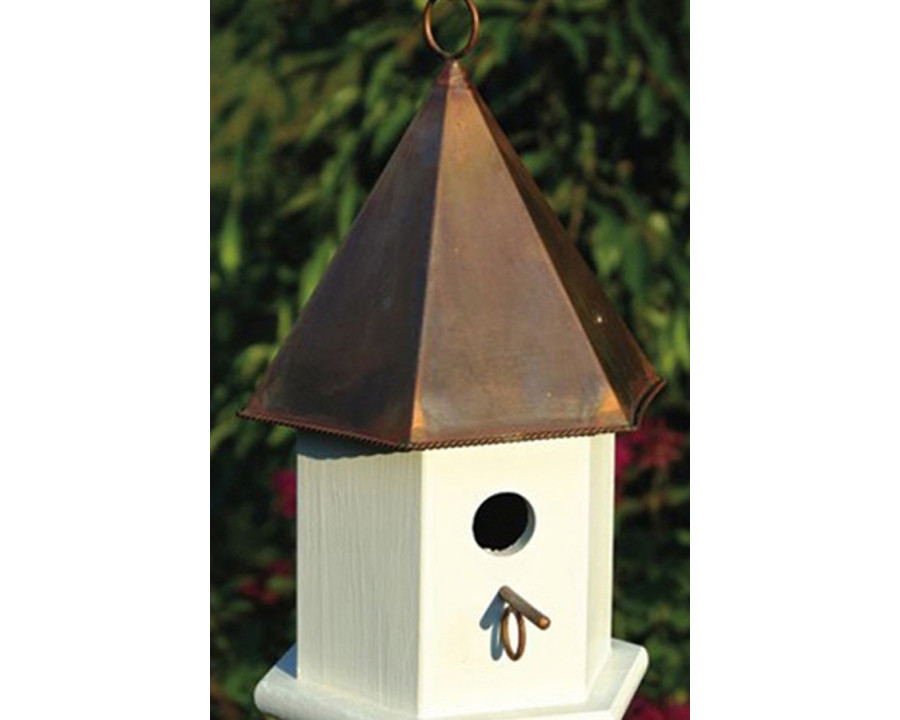 FaFurn Wood Songbird Birdhouse with Copper Roof - White/Brown