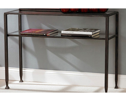 FaFurn - Metal Glass Top Sofa Table Occasional Console Table with Shelf