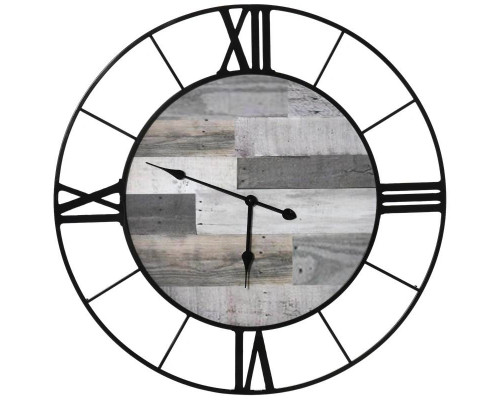 FaFurn - Wall Clock with Roman Numerals and Grey Wood Interior in Black/Gray, Metal/Wood