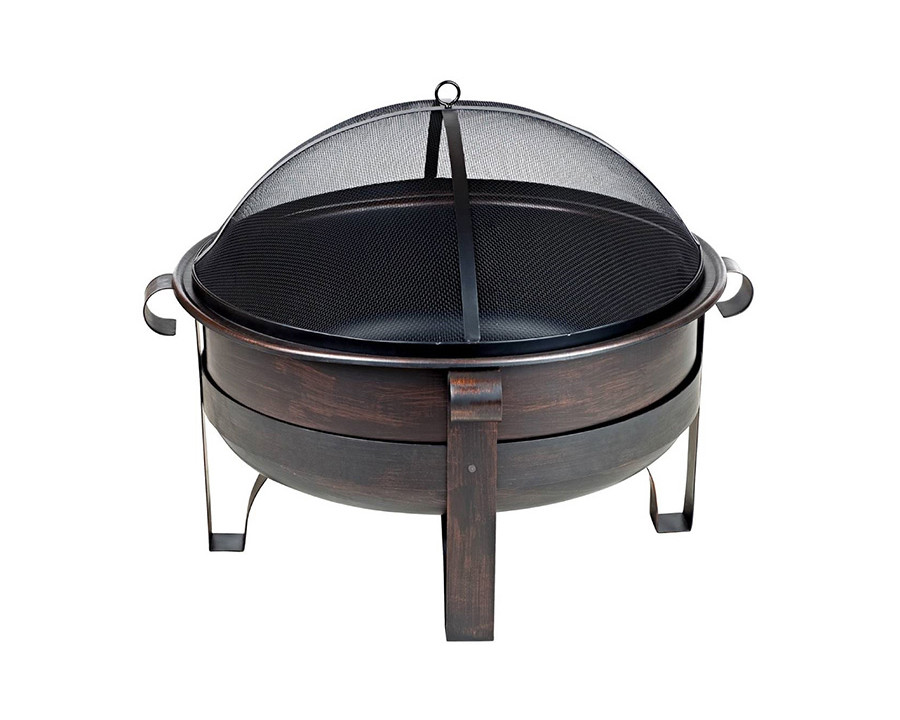 FaFurn - Heavy Duty 34-Inch Fire Pit Deep Steel Cauldron with Screen and Stand