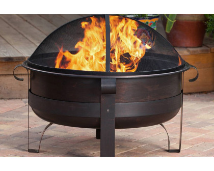 FaFurn - Heavy Duty 34-Inch Fire Pit Deep Steel Cauldron with Screen and Stand