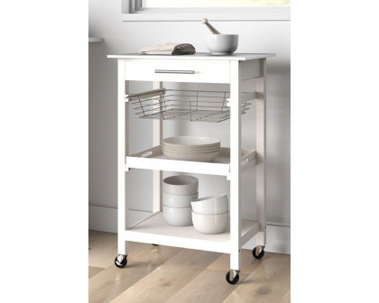 FaFurn - White Stainless Steel Top Kitchen Cart with Drawer and Storage Shelves