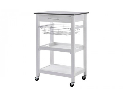 FaFurn - White Stainless Steel Top Kitchen Cart with Drawer and Storage Shelves