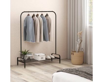 FaFurn - Garment Rack Clothes with Bottom Storage Shelf in Black, Metal