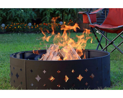 FaFurn - Heavy Duty 36-Inch Black Steel Fire Pit Ring with Diamond Pattern