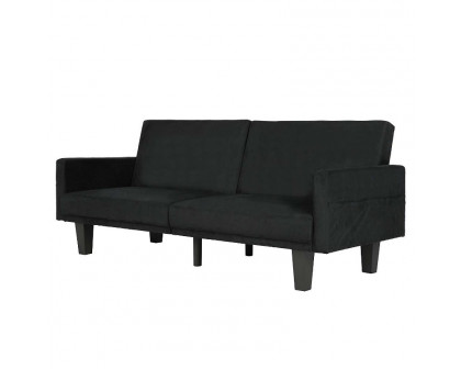 FaFurn™ Modern Sofa-Bed with Classic Wood Feet - Black, Microfiber