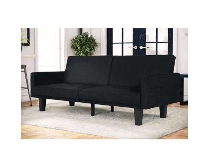 FaFurn™ Modern Sofa-Bed with Classic Wood Feet - Black, Microfiber