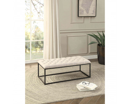 FaFurn Button-Tufted Bench with Metal Frame - Beige, Fabric