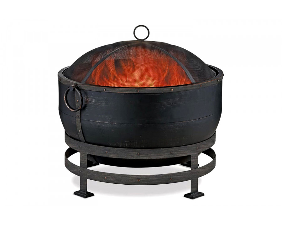 FaFurn Heavy Duty Steel Cauldron Wood Burning Fire Pit with Spark Screen and Stand