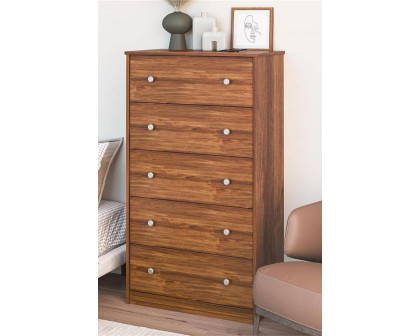 FaFurn - Modern 5-Drawer Bedroom Chest Dresser in Wood Finish