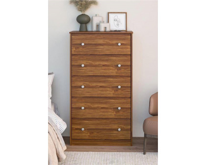 FaFurn Modern 5-Drawer Bedroom Chest Dresser in Wood Finish - Rustic Brown