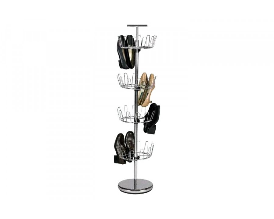 FaFurn - Chrome 4-Tier Revolving Shoe Rack Tree Holds 24 Pairs