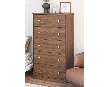 FaFurn Modern 5-Drawer Bedroom Chest Dresser in Wood Finish - Rustic Walnut