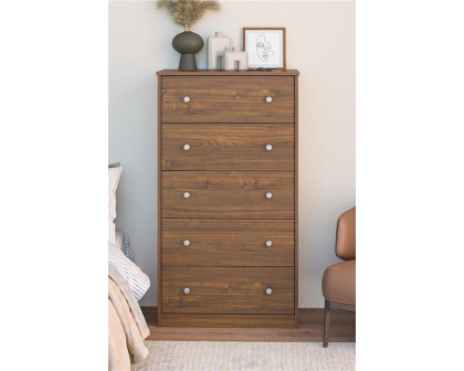 FaFurn Modern 5-Drawer Bedroom Chest Dresser in Wood Finish - Rustic Walnut