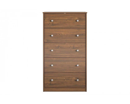 FaFurn Modern 5-Drawer Bedroom Chest Dresser in Wood Finish - Rustic Walnut