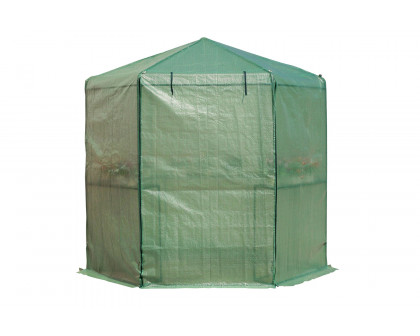 FaFurn - Outdoor Hexagon Greenhouse 6.5 X 7 Ft with Steel Frame Pe Cover and Shelves