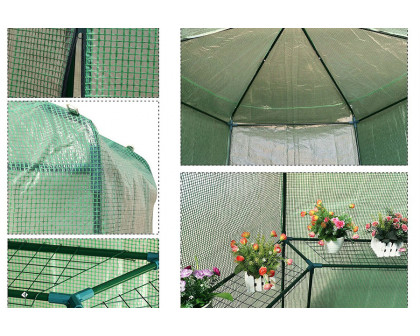 FaFurn - Outdoor Hexagon Greenhouse 6.5 X 7 Ft with Steel Frame Pe Cover and Shelves