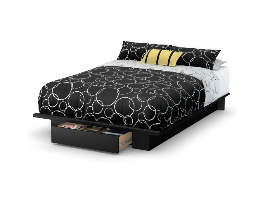 FaFurn - Modern Queen Size Platform Bed Frame with Storage Drawer in Black