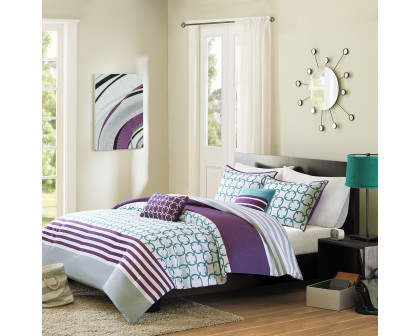 FaFurn 4-Piece Twin/Twin XL Size Comforter Set - Purple/White