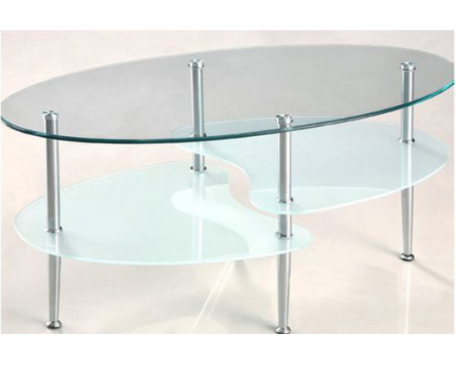 FaFurn - Modern Oval Glass Coffee Table with Chrome Metal Legs