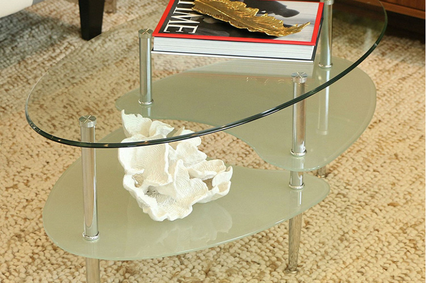 FaFurn™ - Modern Oval Glass Coffee Table with Chrome Metal Legs