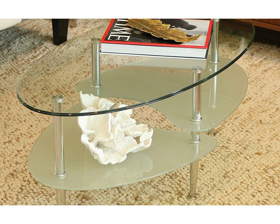 FaFurn - Modern Oval Glass Coffee Table with Chrome Metal Legs