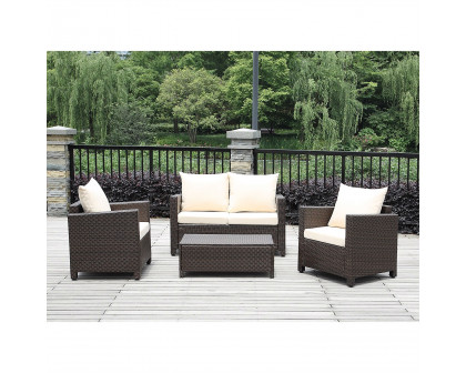 FaFurn - 4-Piece Patio Furniture Set with Cushions in Resin