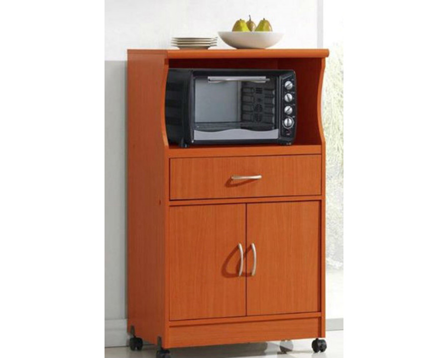 FaFurn - Mahogany Wood Finish Kitchen Cabinet Microwave Cart