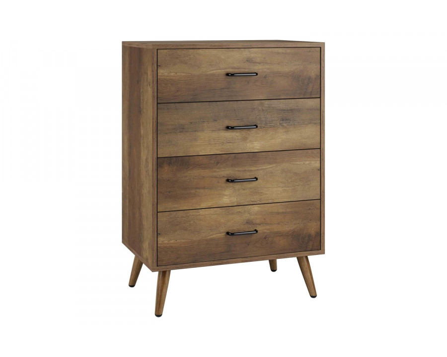 FaFurn - Modern Scandinavian Mid-Century 4-Drawer Chest Cabinet in Brown Wood Finish