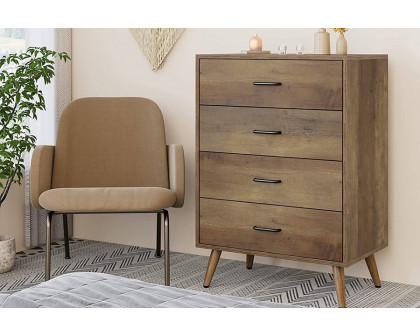 FaFurn - Modern Scandinavian Mid-Century 4-Drawer Chest Cabinet in Brown Wood Finish