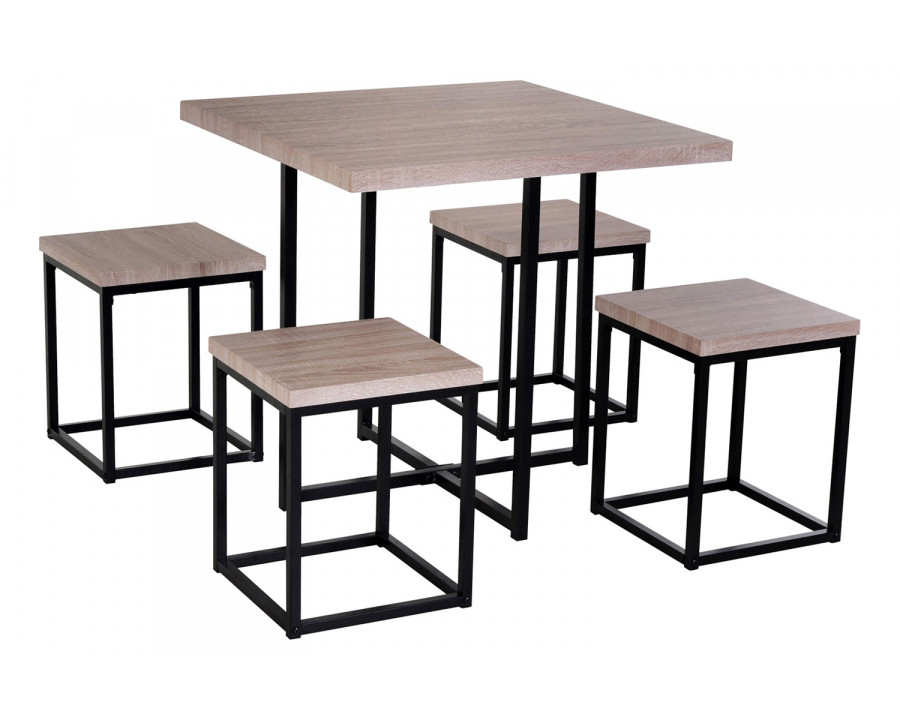 FaFurn Farmhouse 5 Piece Square Wood Steel Kitchen Dining Set - Natural/Black