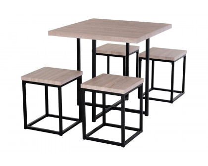 FaFurn Farmhouse 5 Piece Square Wood Steel Kitchen Dining Set - Natural/Black