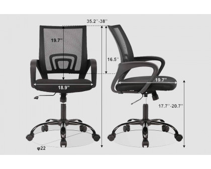 FaFurn Modern Mid-Back Ergonomic Mesh Office Desk Chair with Armrest On Wheels - Black