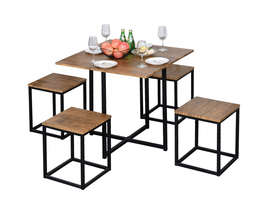 FaFurn - Farmhouse 5 Piece Square Wood Steel Kitchen Dining Set