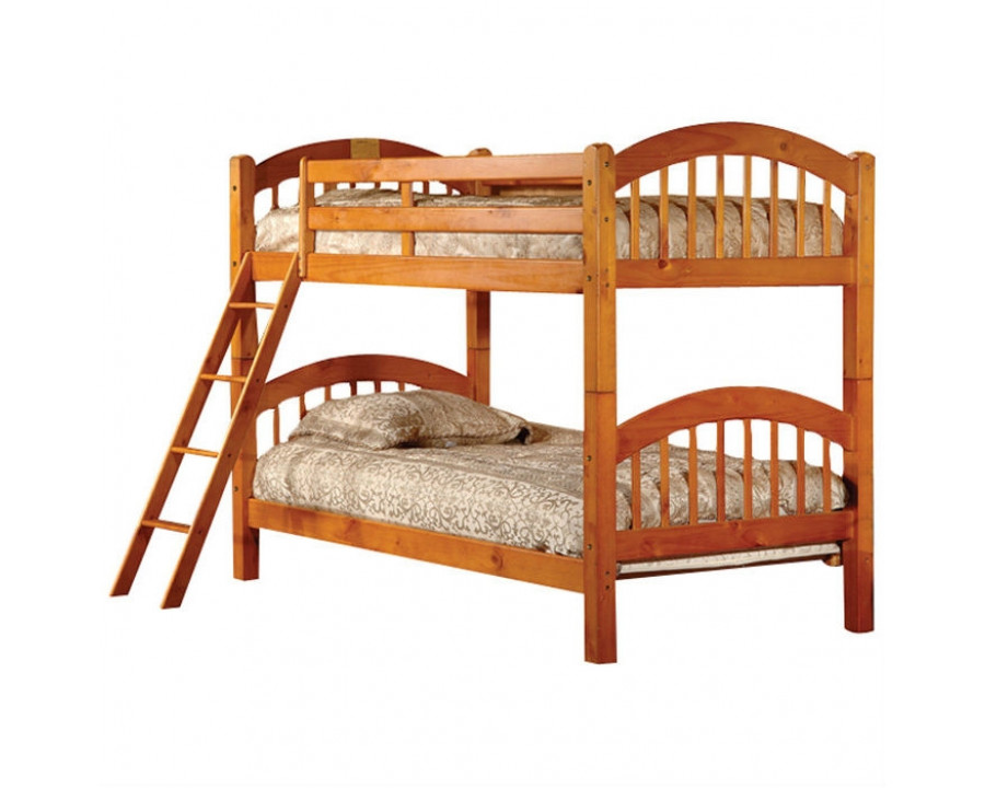 FaFurn - Twin Size Bunk Bed with Ladder n Honey Oak Wood Finish in Honey Oak, Wood