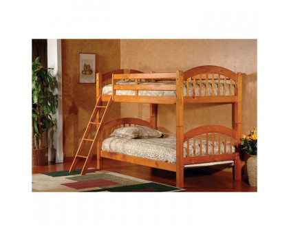 FaFurn - Twin Size Bunk Bed with Ladder n Honey Oak Wood Finish in Honey Oak, Wood