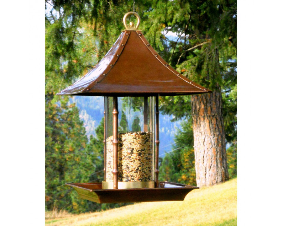 FaFurn - Bird Feeder in Antique Copper, Metal/Bamboo/Glass