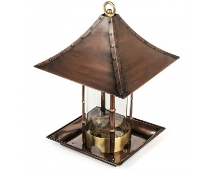 FaFurn - Bird Feeder in Antique Copper, Metal/Bamboo/Glass