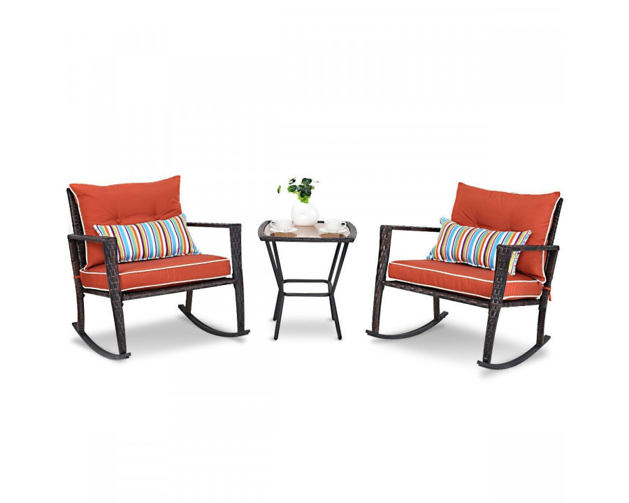 FaFurn - 3-Piece Patio Furniture Set with Coffee Table in Red, Rattan