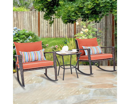 FaFurn - 3-Piece Patio Furniture Set with Coffee Table in Red, Rattan